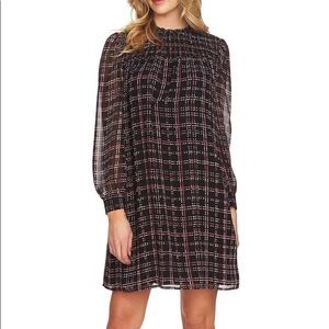 Cece Sloan Plaid Chiffon Smock long sleeve dress